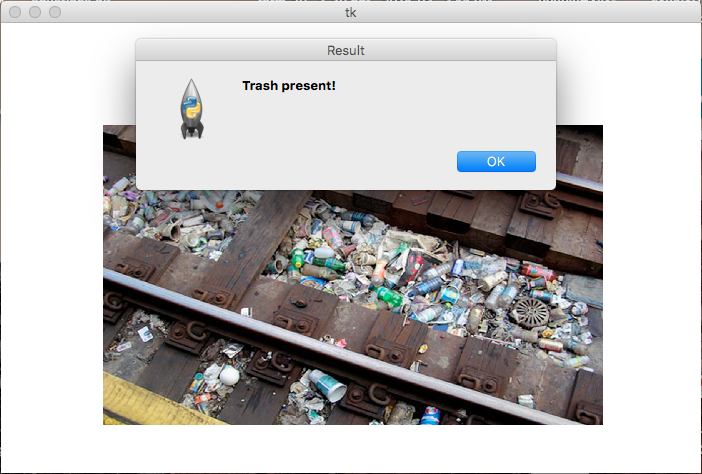 Trash Detect application detecting on tracks.